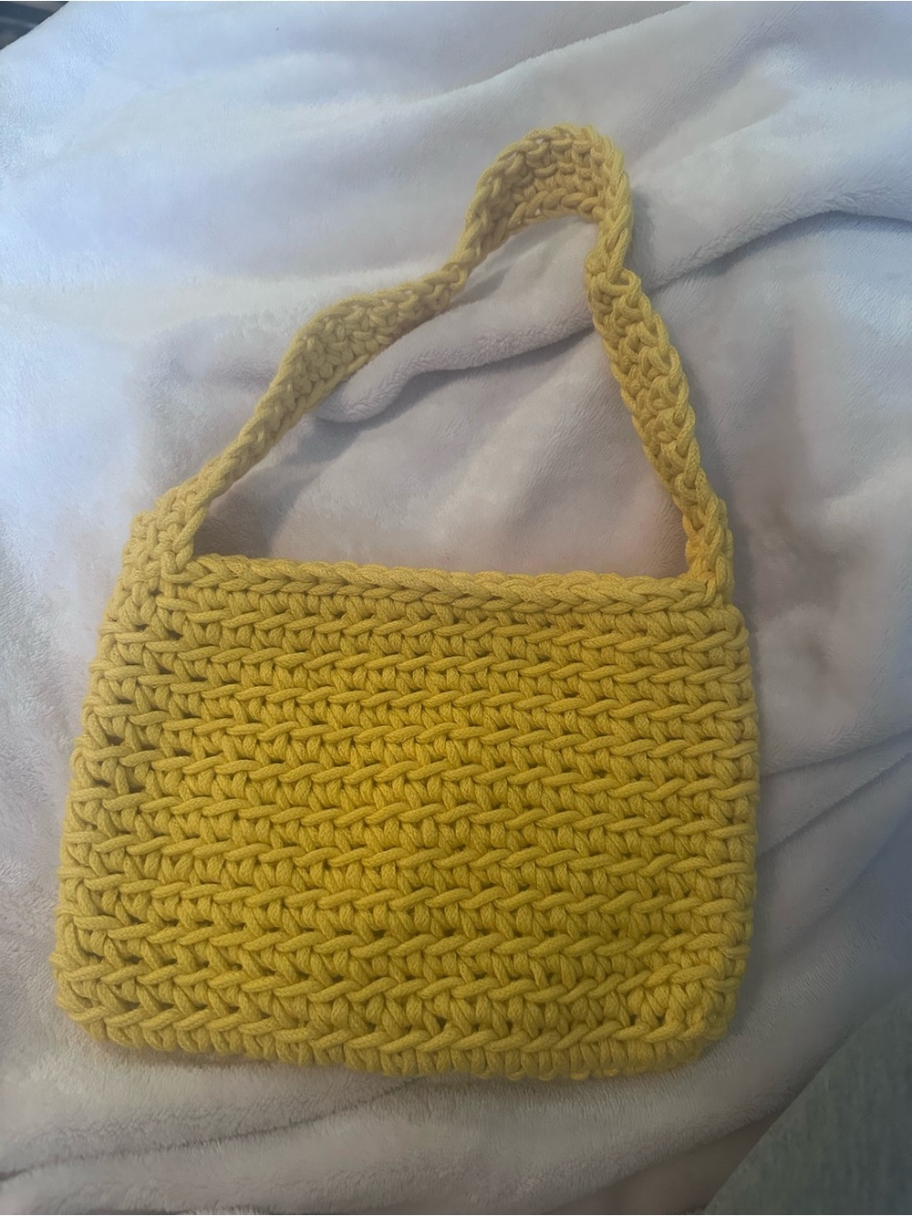 Handmade Yellow Crochet Shoulder Bag - Women's Knit Tote